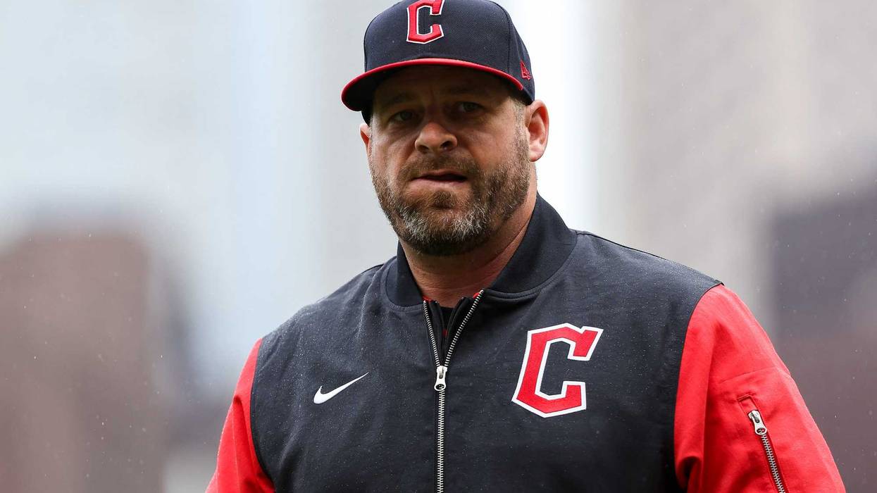 May 21, 2025; Minneapolis, Minnesota, USA; Cleveland Guardians manager Stephen Vogt (12) looks on before the first game of a doubleheader against the Minnesota Twins at Target Field.