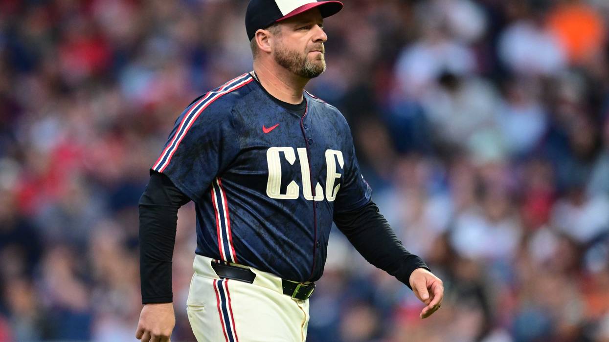 May 31, 2024; Cleveland, Ohio, USA; Cleveland Guardians manager Stephen Vogt (12) walks back to the dugout after relieving starting pitcher Tanner Bibee (not pictured) during the seventh inning against the Washington Nationals at Progressive Field.