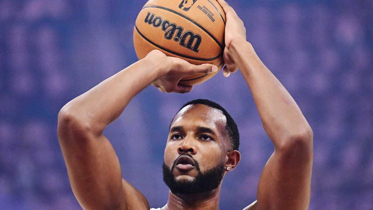 May 4, 2025; Cleveland, Ohio, USA; Cleveland Cavaliers forward Evan Mobley (4) warms up before game one of the second round for the 2025 NBA Playoffs against the Indiana Pacers at Rocket Arena.
