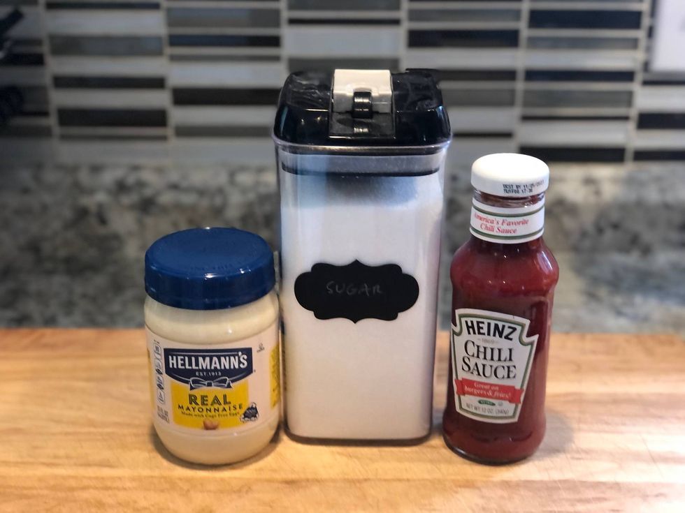 Mayo, sugar, and Chili Sauce