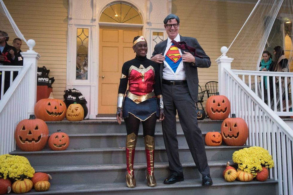 Mayor Bill de Blasio and First Lady Chirlane McCray host Gracie Mansion Halloween dressed at Clark Kent and Wonder Woman on Friday, October 27, 2017