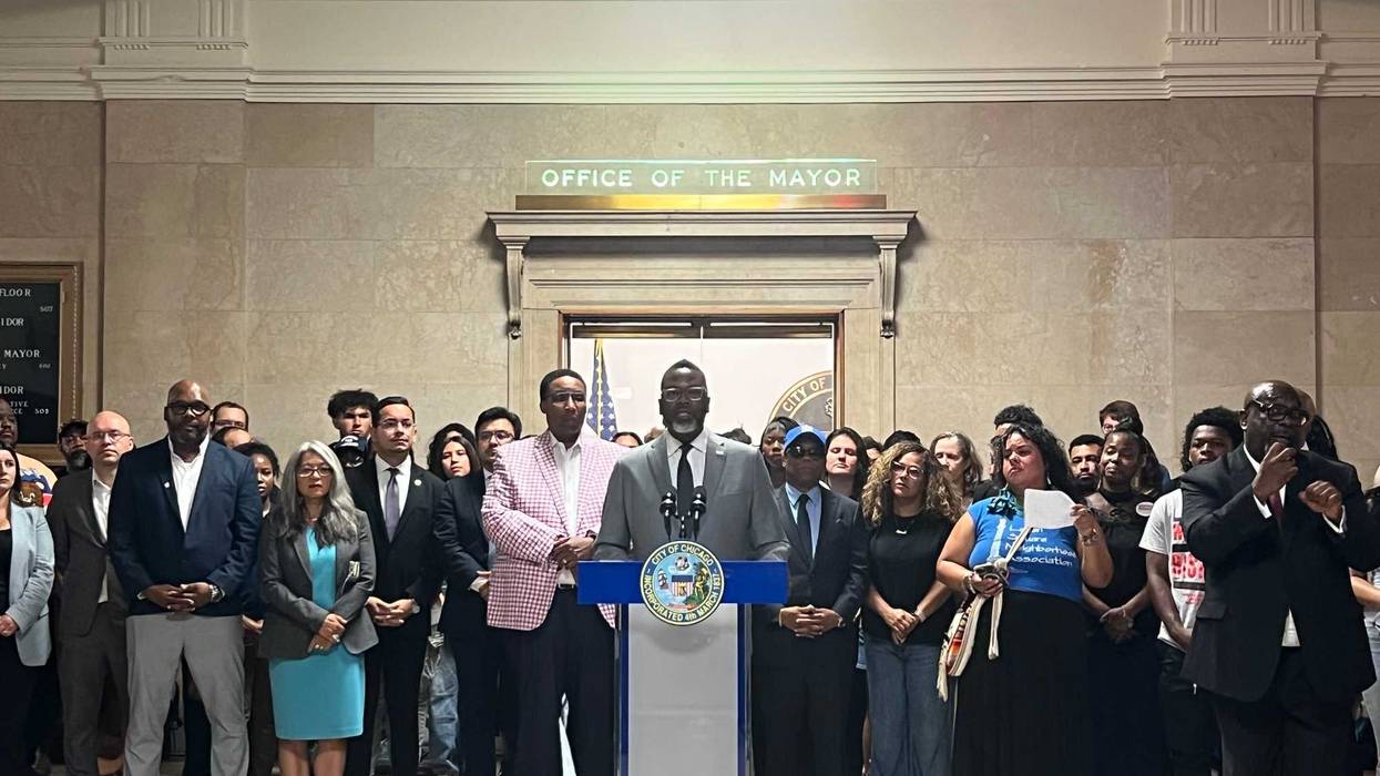Mayor Brandon Johnson addresses reporters at City Hall on Wednesday, July 16, ahead of a City Council meeting to discuss why he vetoed a "snap" curfew ordinance. Aldermen failed to override the mayor's veto at the meeting, with a 27 to 22 vote.