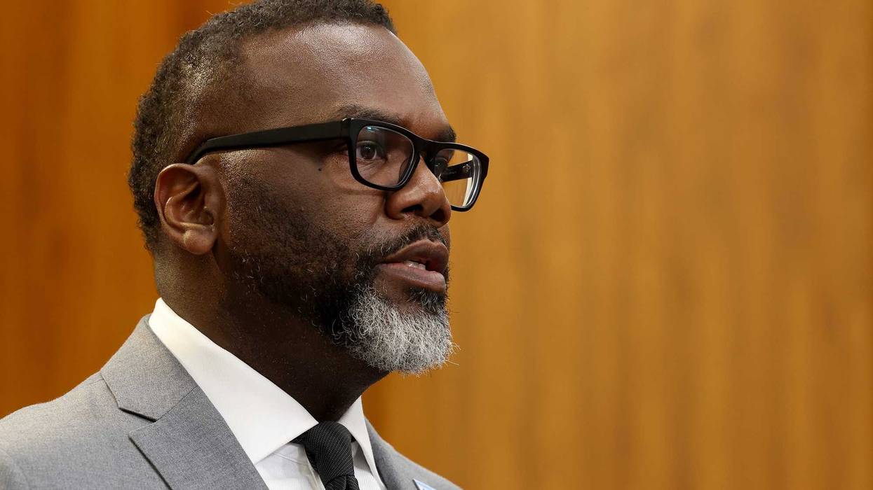 Mayor Brandon Johnson speaks during a press conference at City Hall on April 9, 2024.