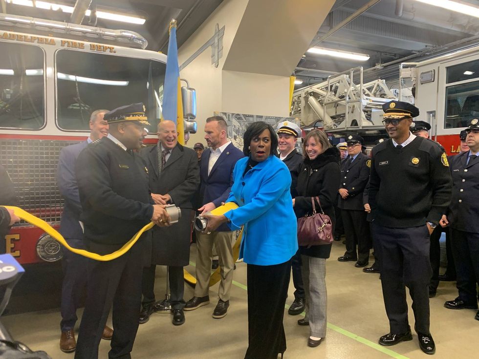 Mayor Cherelle Parker announces the return of Engine 6 to service in Port Richmond, Jan. 9, 2025.