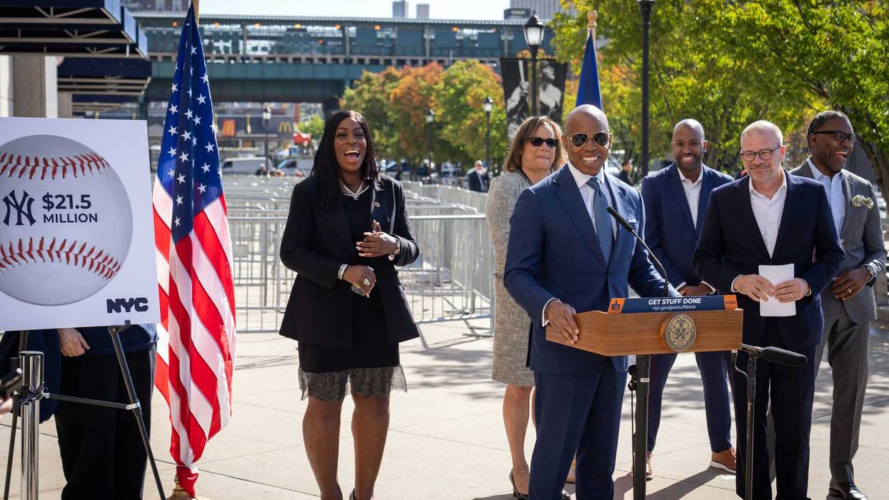 Mayor Eric Adams announces that the 2022 Major League Baseball postseason is expected to generate a minimum of $93 million in economic activity for New York. Yankee Stadium - Babe Ruth Plaza, Bronx. Tuesday, October 11, 2022.