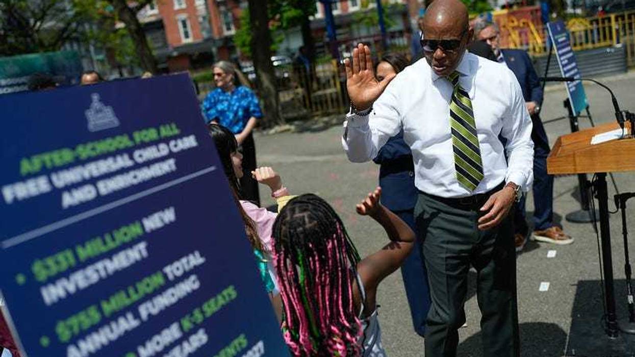 Mayor Eric Adams announces the new "After-School for All" program, an investment in universal after school programs for the city's youth at P.S. 20 in Manhattan on Tuesday, April 29, 2026.