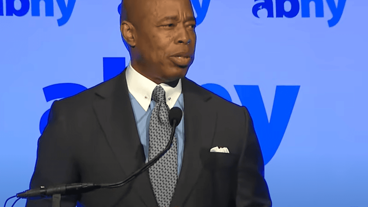 Mayor Eric Adams at a June 1 press conference announcing his intention to amend city zoning law.