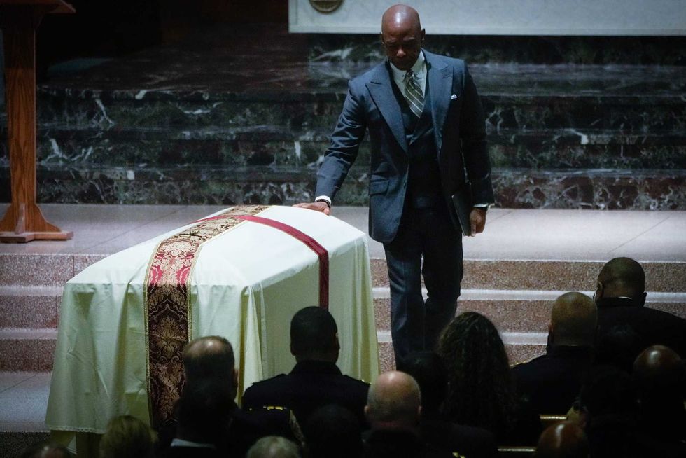 Mayor Eric Adams at the funeral of fallen NYPD Officer Jonathan Diller on March 30, 2024.