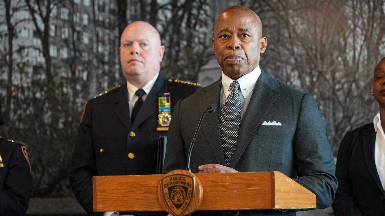 Mayor Eric Adams briefs the media regarding the rollout of the Neighborhood Safety Teams in Queens, New York.