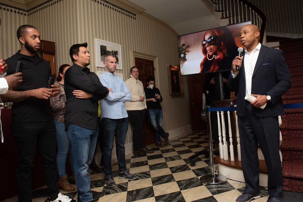 Mayor Eric Adams hosts a Super Bowl party at Gracie Mansion for first responders on Sunday, February 13, 2022