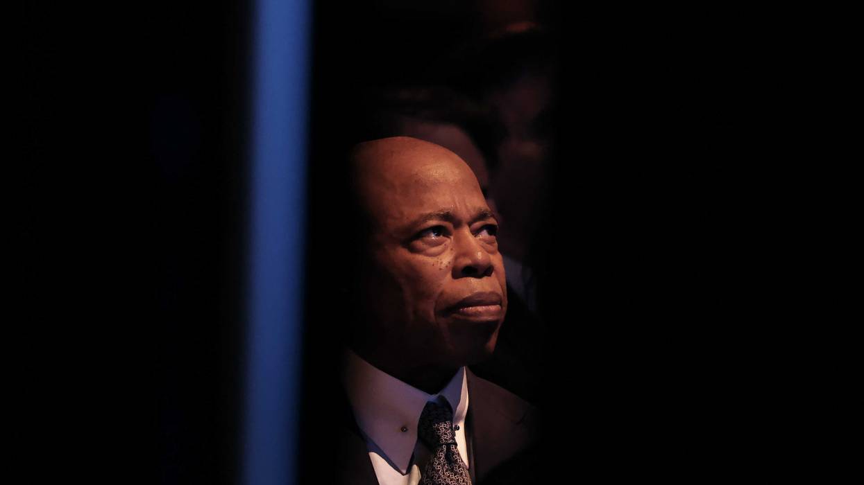 Mayor Eric Adams listens as NYPD Commissioner Jessica Tisch speaks during her “State of the NYPD” Address at Cipriani 42nd Street on Jan. 30, 2025 in New York City.