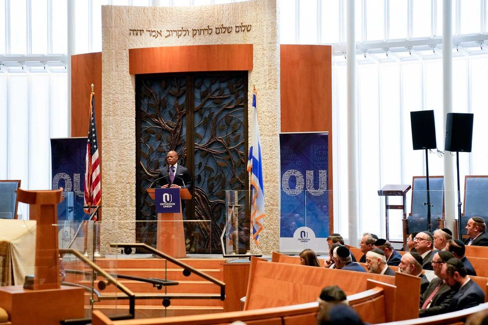Mayor Eric Adams participates in a meeting with the Orthodox Union about Jewish community security on Dec. 12, 2022