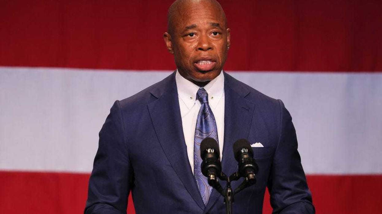 Mayor Eric Adams speaks at the Billie Holiday Theatre in Restoration Plaza on July 28, 2022 in the Bedford-Stuyvesant neighborhood of Brooklyn borough in New York City.