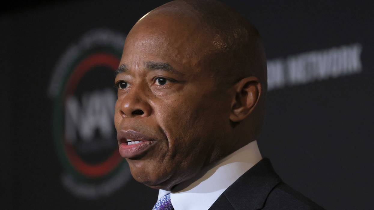 Mayor Eric Adams speaks at the Times Square Sheraton hotel on April 6, 2022
