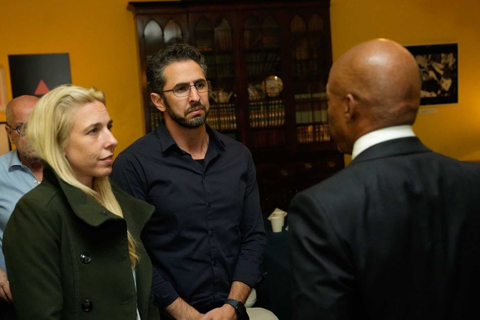 Mayor Eric Adams speaks with Moran Alony who had 7 relatives kidnapped during the Oct. 7 terror attack in southern Israel, on Oct. 24 at Gracie Mansion.