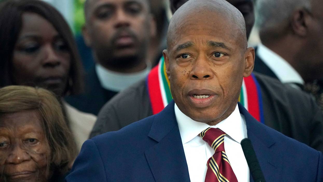 Mayor Eric Adams talks to the press outside Gracie Mansion, the official residence of the mayor of New York City, on September 26, 2024, after he was indicted on federal criminal charges