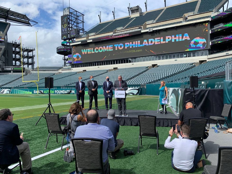 Mayor Jim Kenney with FIFA executives during a presentation with Philadelphia