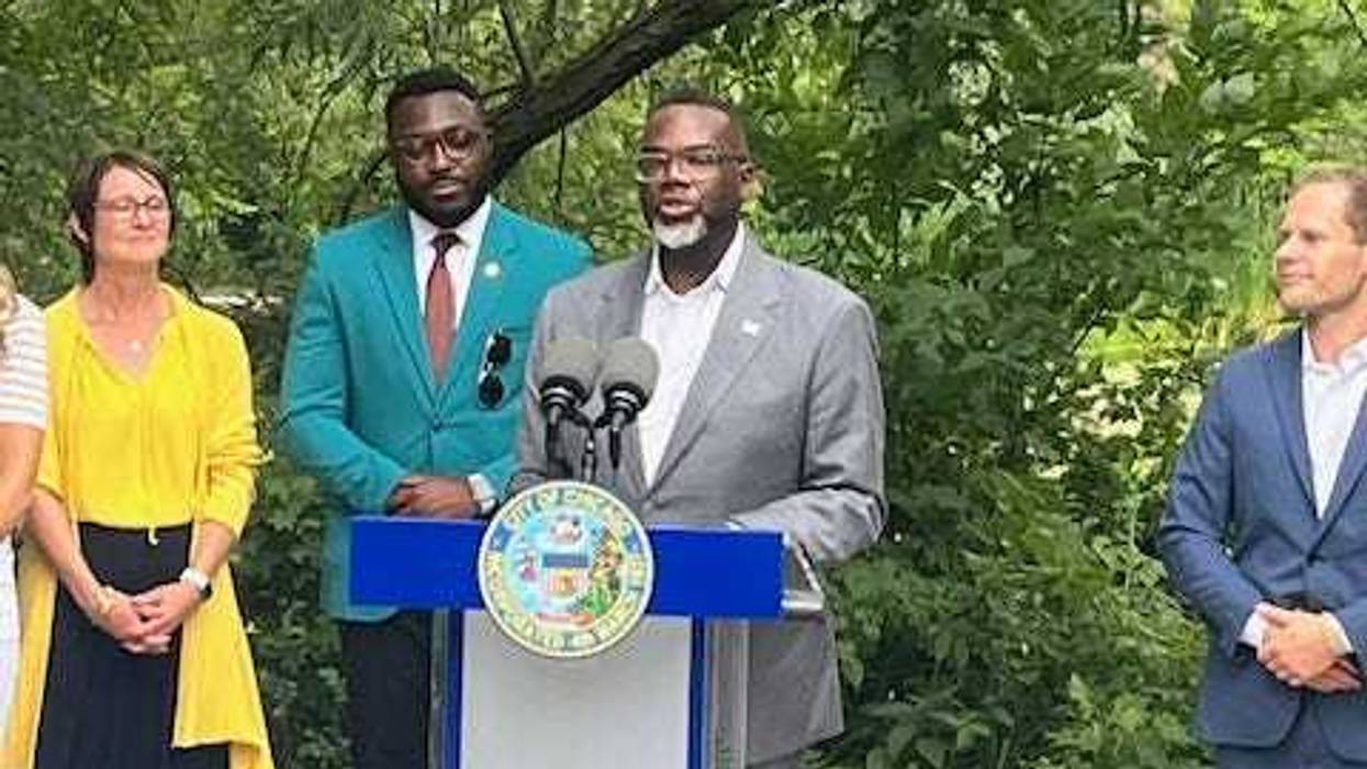 Mayor Johnson talks to reporters during his "Day In The Ward" event at Lincoln Park Zoo.