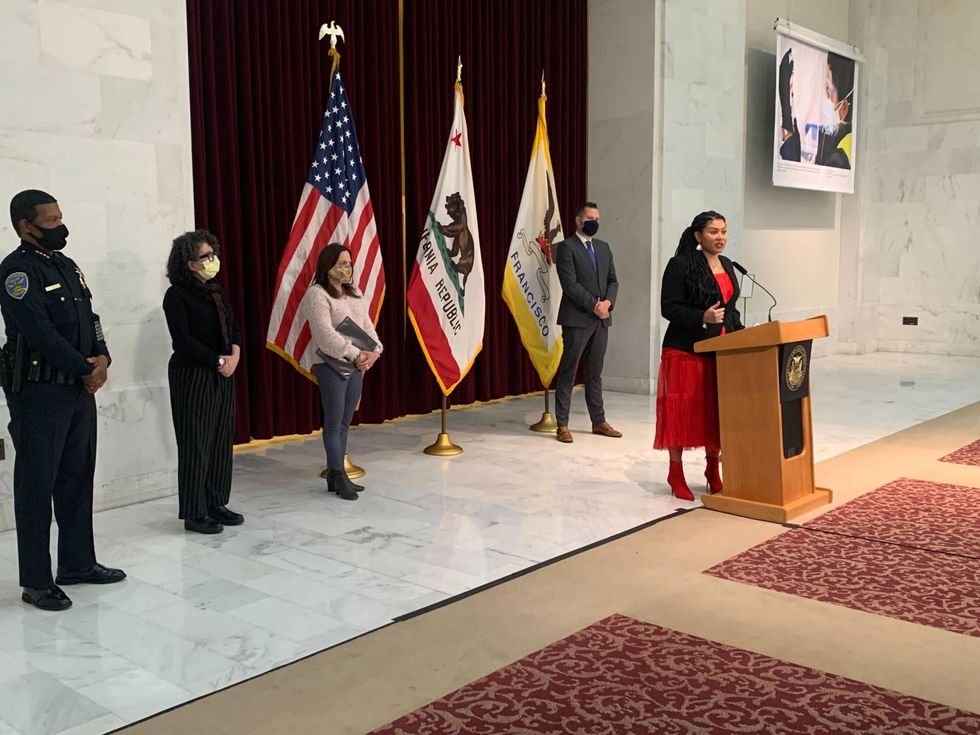 Mayor London Breed speaking at Friday