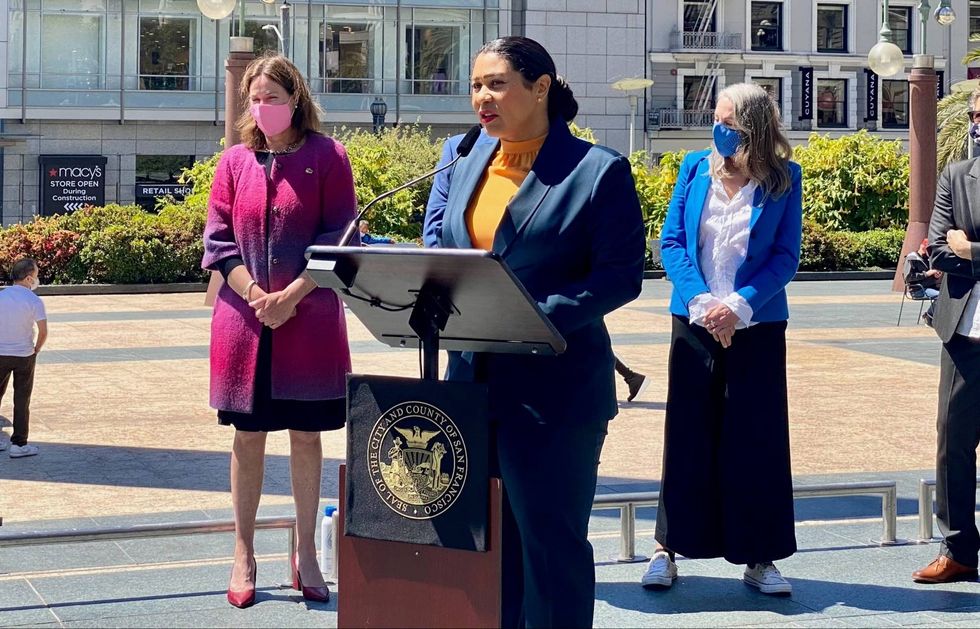 Mayor London Breed speaks at a press conference on Tuesday.
