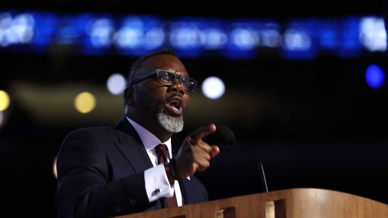 Mayor of Chicago Brandon Johnson speaks onstage during the first day of the Democratic National Convention at the United Center on August 19, 2024 in Chicago, Illinois.