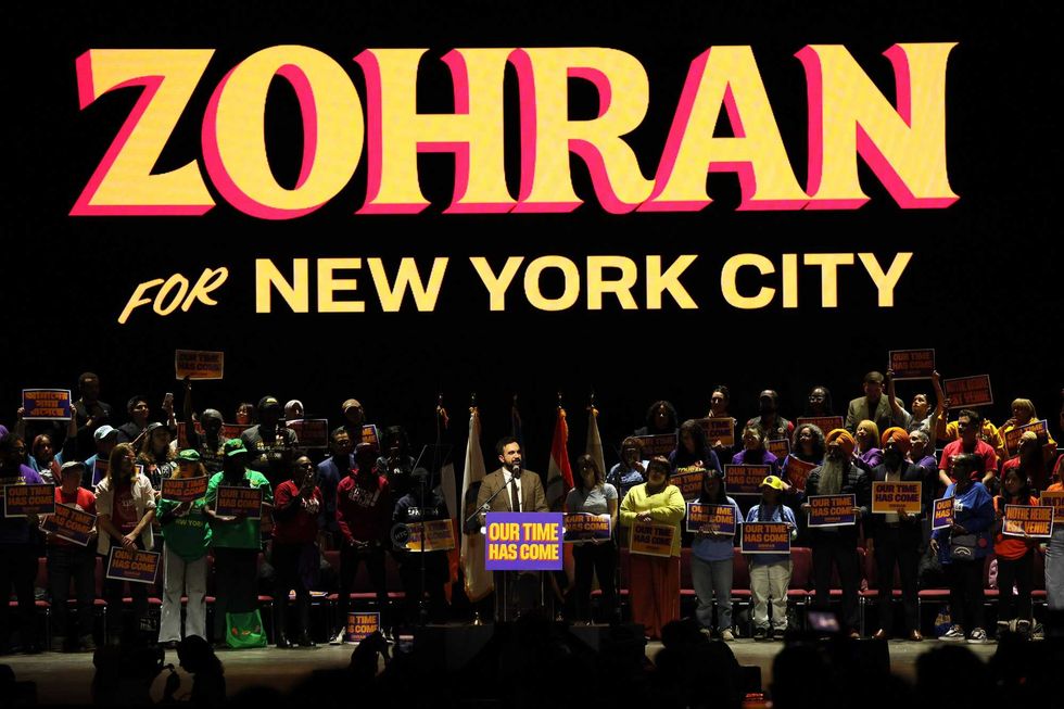 Mayoral candidate Zohran Mamdani speaks during a campaign rally at United Palace on October 13, 2025