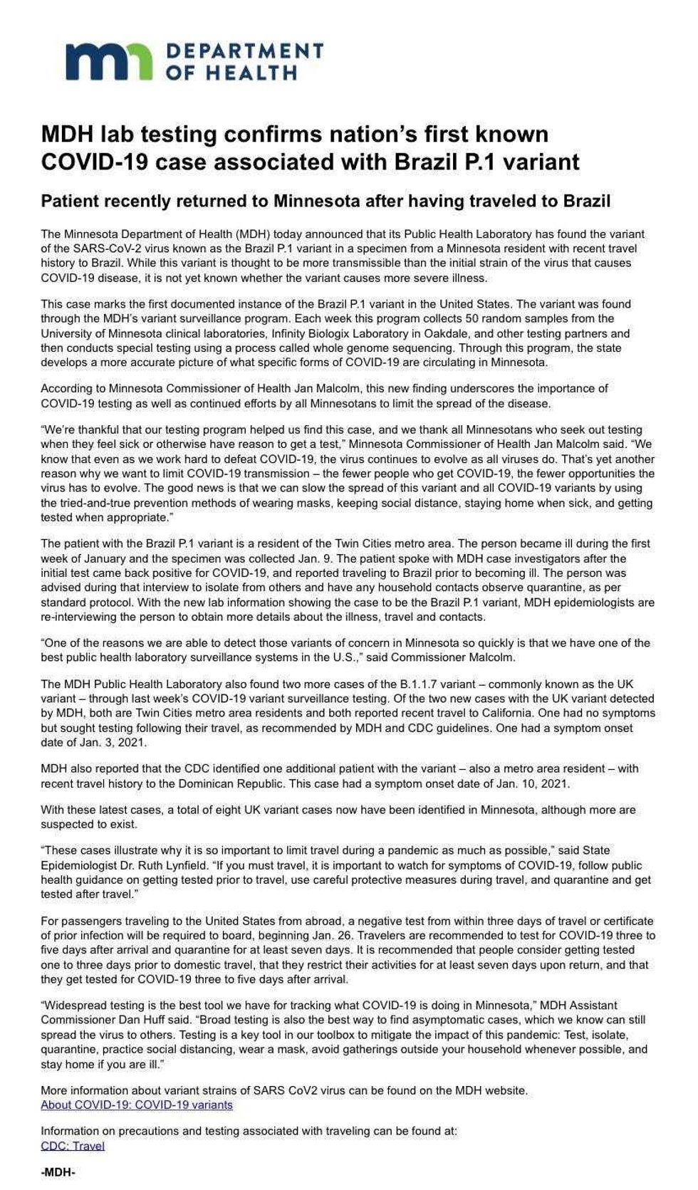 MDH Letter