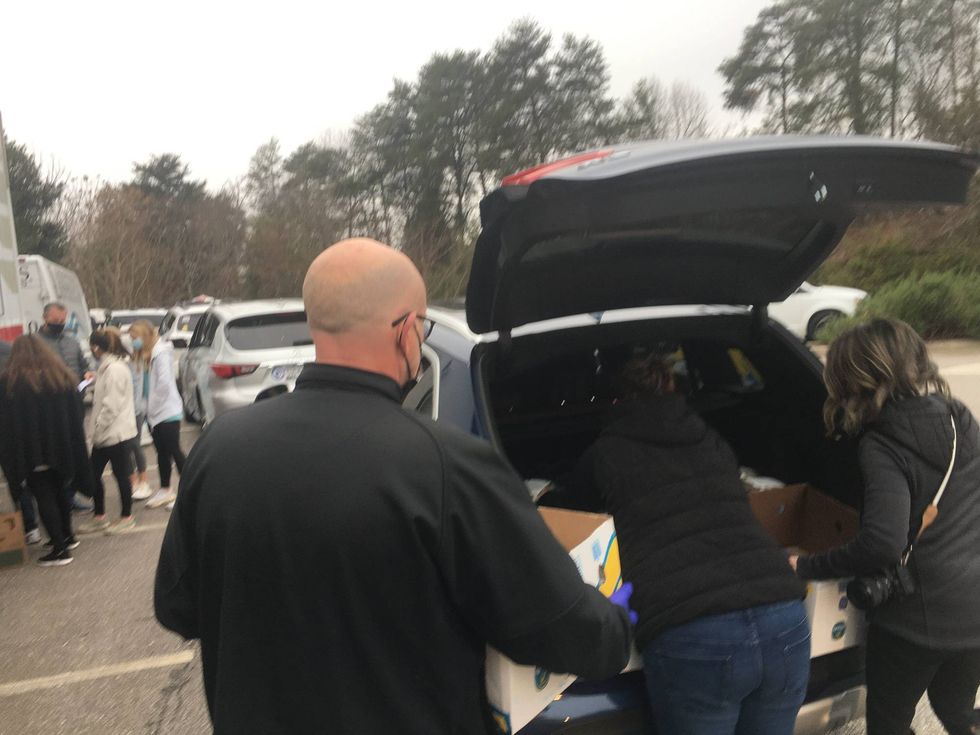 Meals being distributed at Lawkins Mill in Greenville