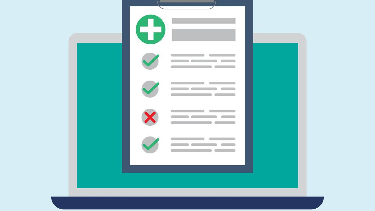 Medical questionnaire on laptop screen.