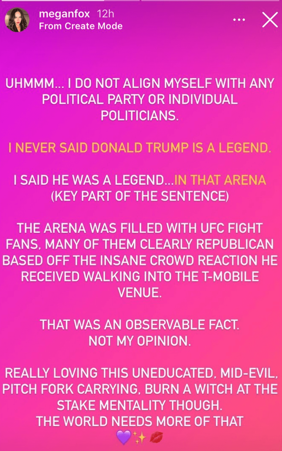 Megan Fox instagram story