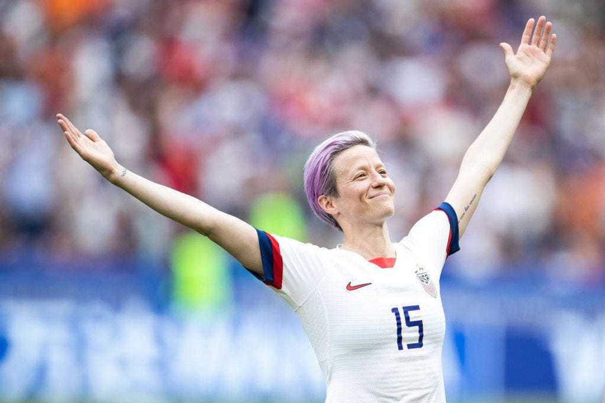 Megan Rapinoe of the USA celebrates following her sides victory in the 2019 FIFA Women's World Cup France Final match between The United States of America and The Netherlands at Stade de Lyon on July 07, 2019 in Lyon, France. She has spoken out about the pay disparity between U.S. women's and men's soccer teams in the past.