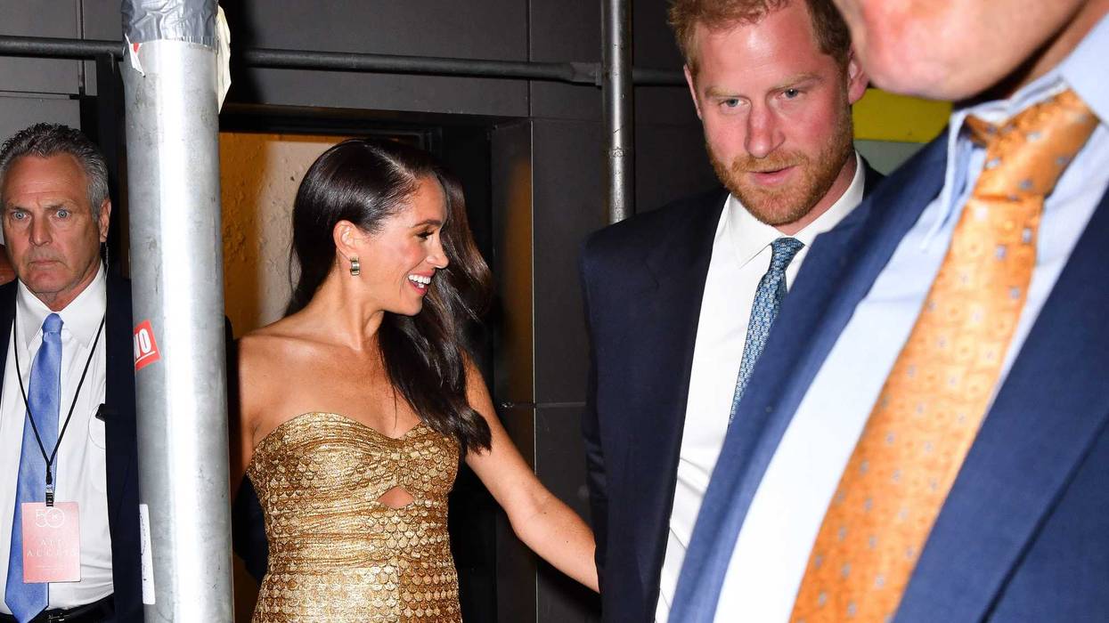 Meghan Markle, Duchess of Sussex, and Prince Harry, Duke of Sussex leave The Ziegfeld Theatre on May 16, 2023 in New York City.