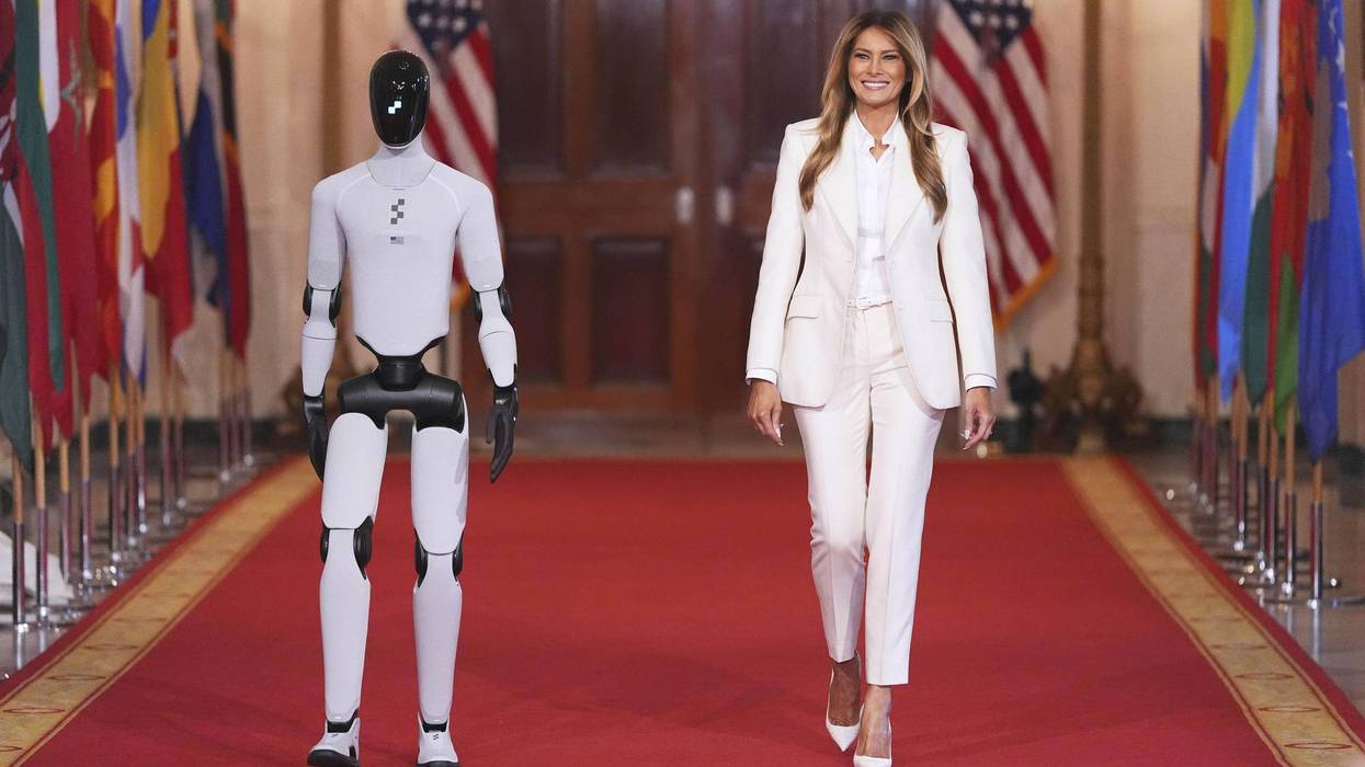 Melania Trump shares the spotlight with a robot at an education and technology event
