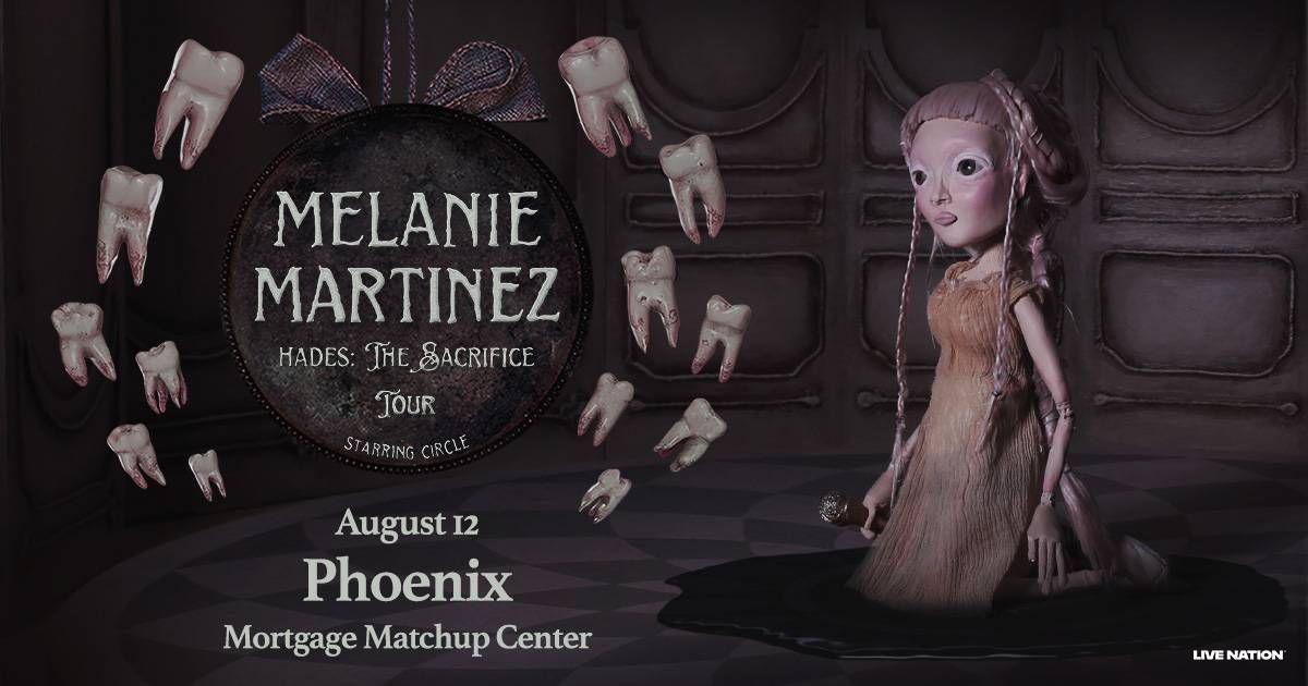 Melanie Martinez 'Hades: The Sacrifice' tour poster. Eerie doll & floating bloody teeth.