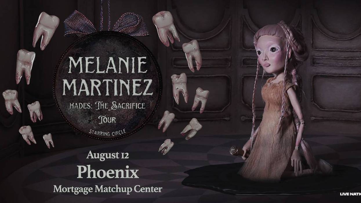 Melanie Martinez 'Hades: The Sacrifice' tour poster. Eerie doll & floating bloody teeth.