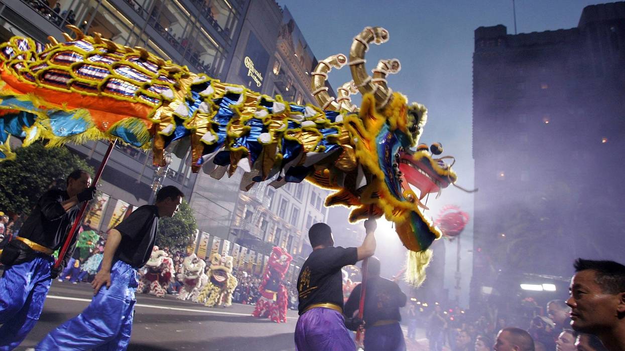 Members of a dragon team perform during the San Francisco Chinese New Year Parade of March 2007. This year’s parade begins on Saturday, February 8 at 5:15pm from Market and 2nd Streets.