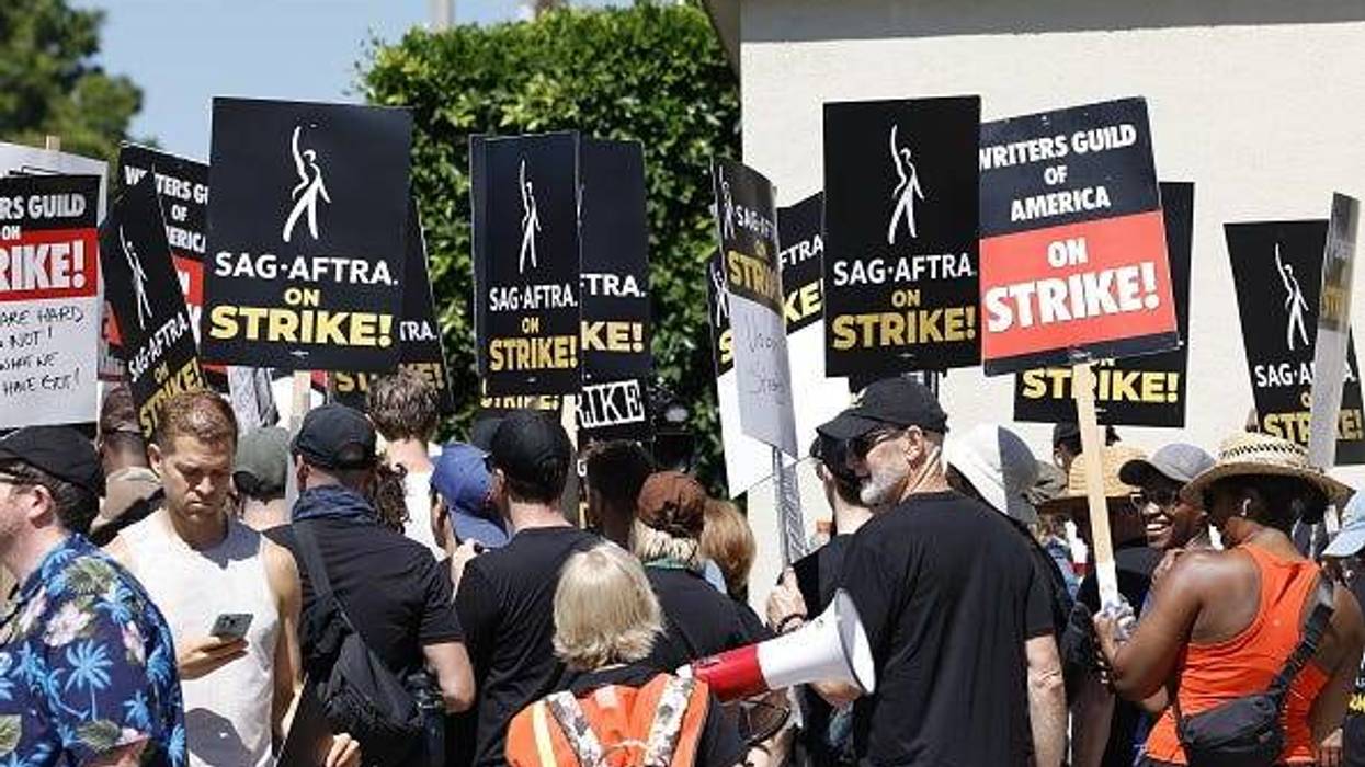 Members Of SAG-AFTRA join the WGA 0n Strike In Los Angeles, picketing outside Paramount Studios, CA on July 14, 2023 in Los Angeles, California.