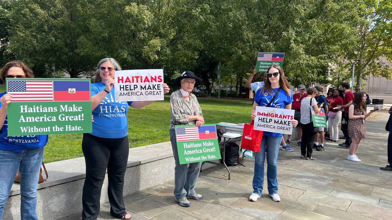 Members of the city’s Haitian community and immigration advocates rallied at the National Constitution Center to decry false claims made by the Republican presidential ticket about the Haitian immigrant community of Springfield, Ohio.