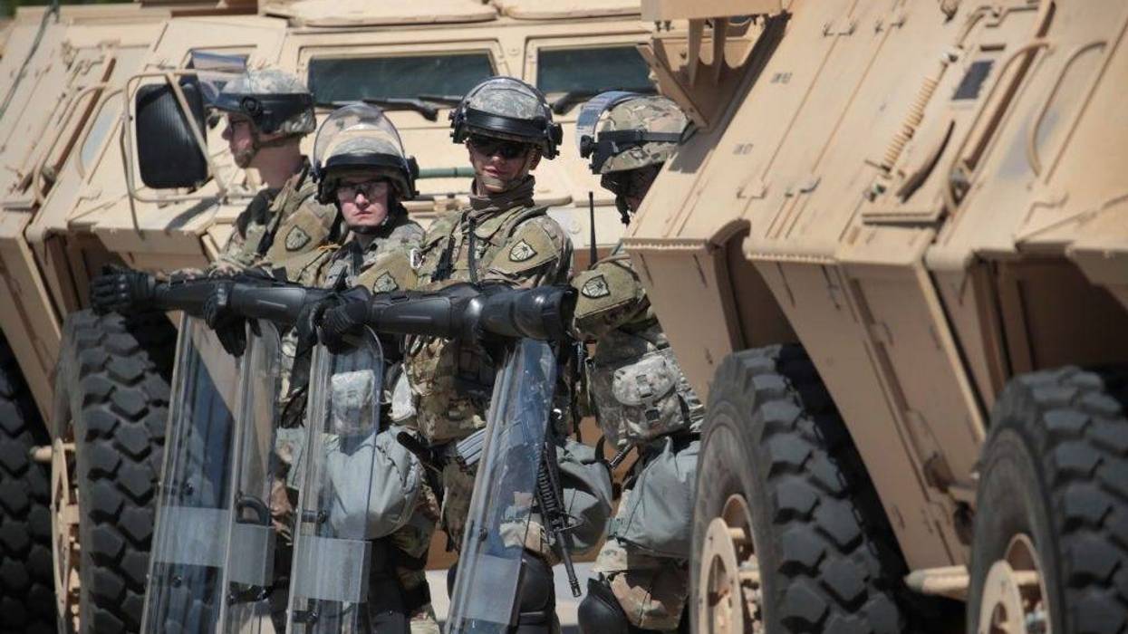 Members of the Minnesota National Guard surround the state capital building as unrest continues in the city and around the country following the May 25, death of George Floyd on May 31, 2020 in St. Paul, Minnesota.