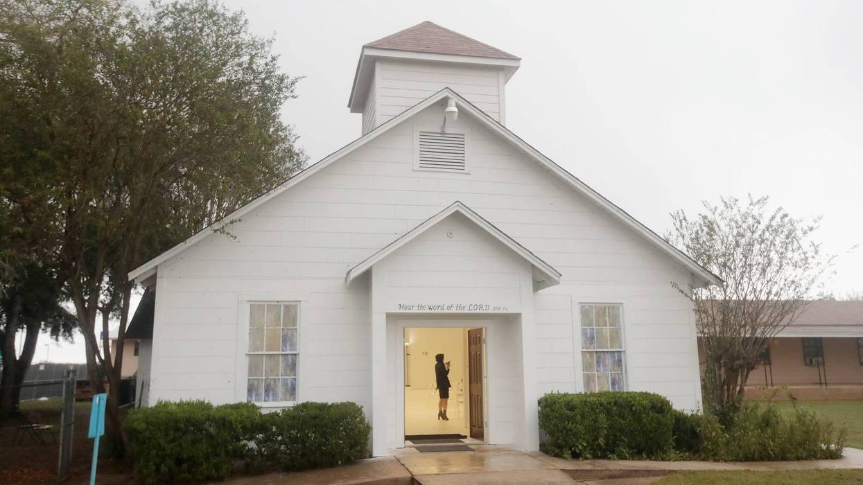 Members of the news media tour the First Baptist Church of Sutherland Springs which has been turned into a memorial to honor those who died on November 12, 2017, in Sutherland Springs, Texas.