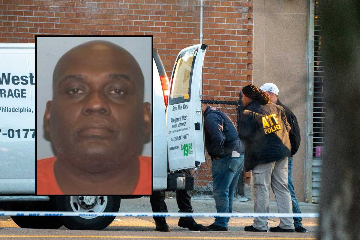 Members of the NYPD bomb squad inspect a U-Haul van in Gravesend believed to be linked to the subway shooting on April 12, 2022. Inset: Suspect Frank R. James