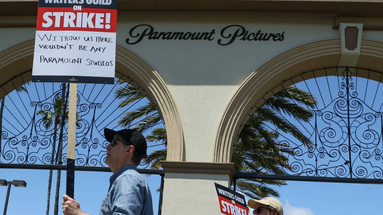 Members of the Writers Guild of America (WGA) and its supporters picket outside of Paramount Pictures on May 02, 2023 in Los Angeles, California. Hollywood writers have gone on strike in a dispute over payments for streaming services.