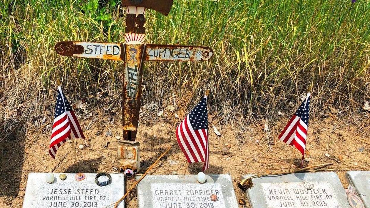 memorial stones at the Wildland Firefighters Monument at the National Interagency Fire Center in Boise, Idaho, for wildland firefighters killed by a wildfire on June 30, 2013, near Yarnell, Ariz.