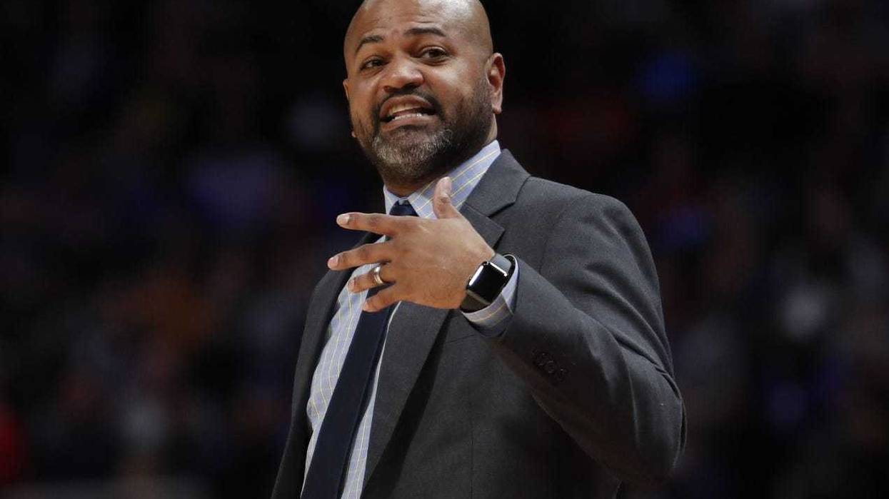 Memphis Grizzlies head coach J.B. Bickerstaff yells from the sidelines during the second quarter against the Detroit Pistons at Little Caesars Arena.