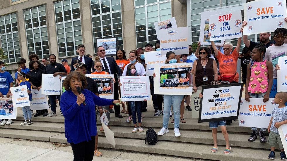 Memphis Street Academy parents and supporters on Tuesday protested the potential removal of their charter by the Board of Education for the School District of Philadelphia.