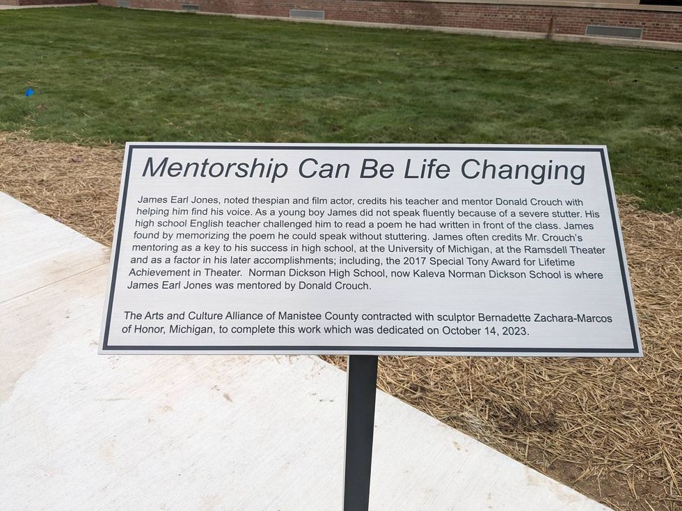 "Mentorship can be life changing" plaque next to James Earl Jones statue