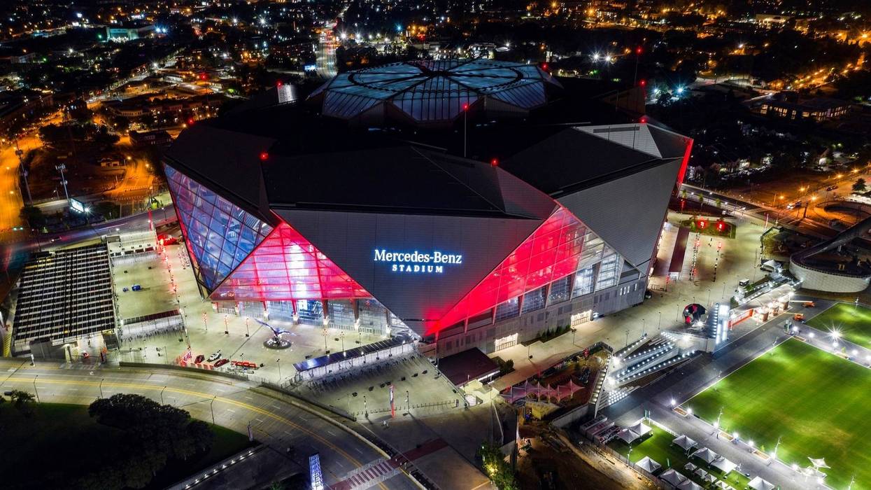Mercedes-Benz Stadium is seen in this aerial photo in Atlanta.