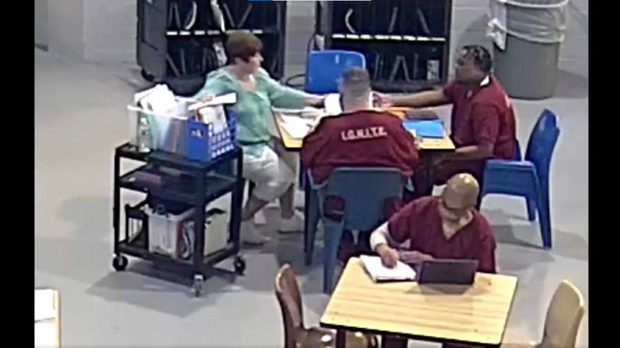 Meredith Ann Leyrer is seen in surveillance video giving a folder with drugs inside to a Genesee County Jail inmate