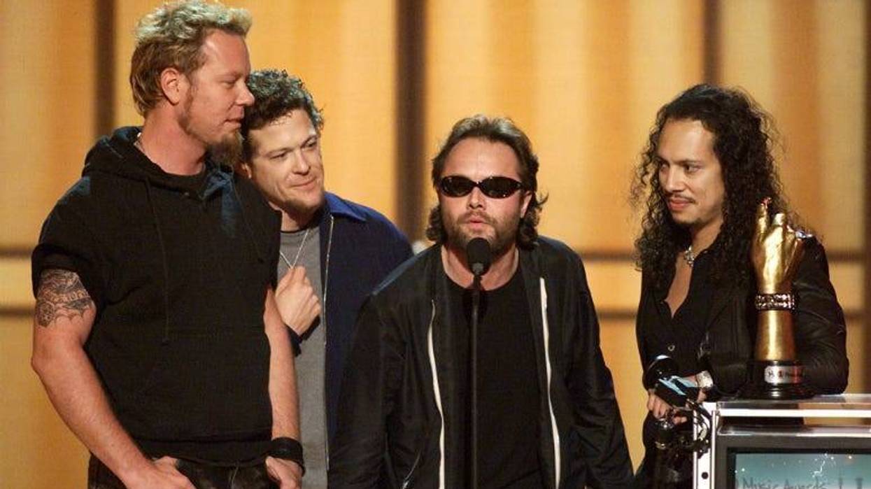 Metallica with one of their two awards on the My VH1 Music Awards at the Shrine Auditorium in Los Angeles, Ca., Thursday, November 30, 2000