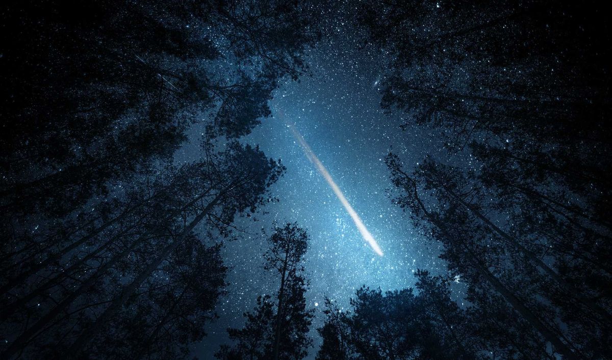 Meteor seen in the night sky.